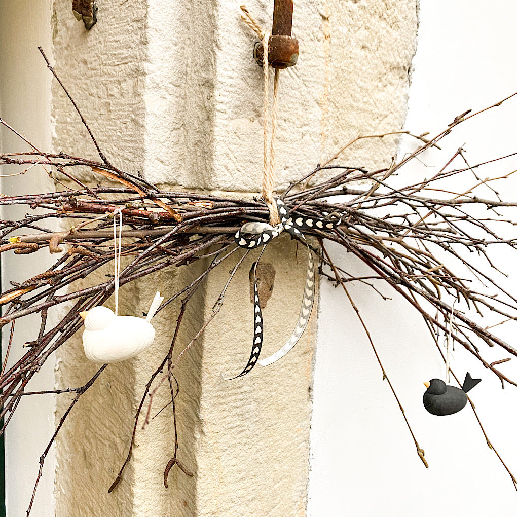 Holzvogel zum aufängen, klein - weiß