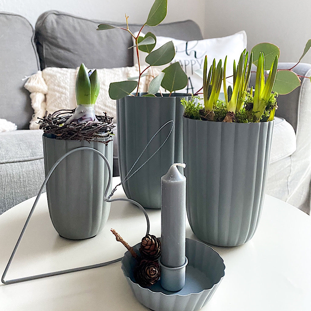 Pflanztöpfe/ Übertopf Rillen schmale Form, Zink - 3 Größen