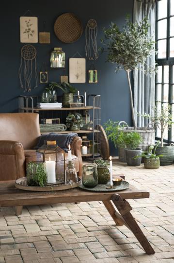 Laterne Norr mit schrägem Glastop, messingfarben - H 30cm