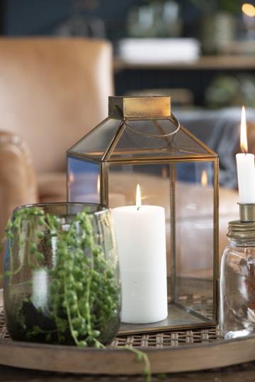 Laterne Norr mit schrägem Glastop, messingfarben - H 30cm