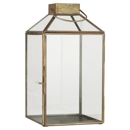 Laterne Norr mit schrägem Glastop, messingfarben - H 30cm