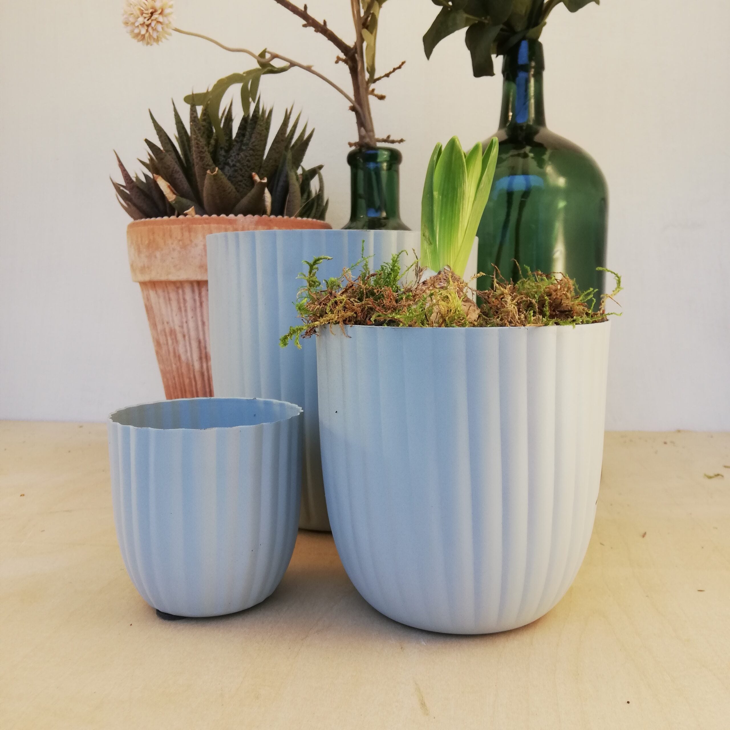 Pflanztöpfe/ Übertopf Rillen Zink - 3 Größen