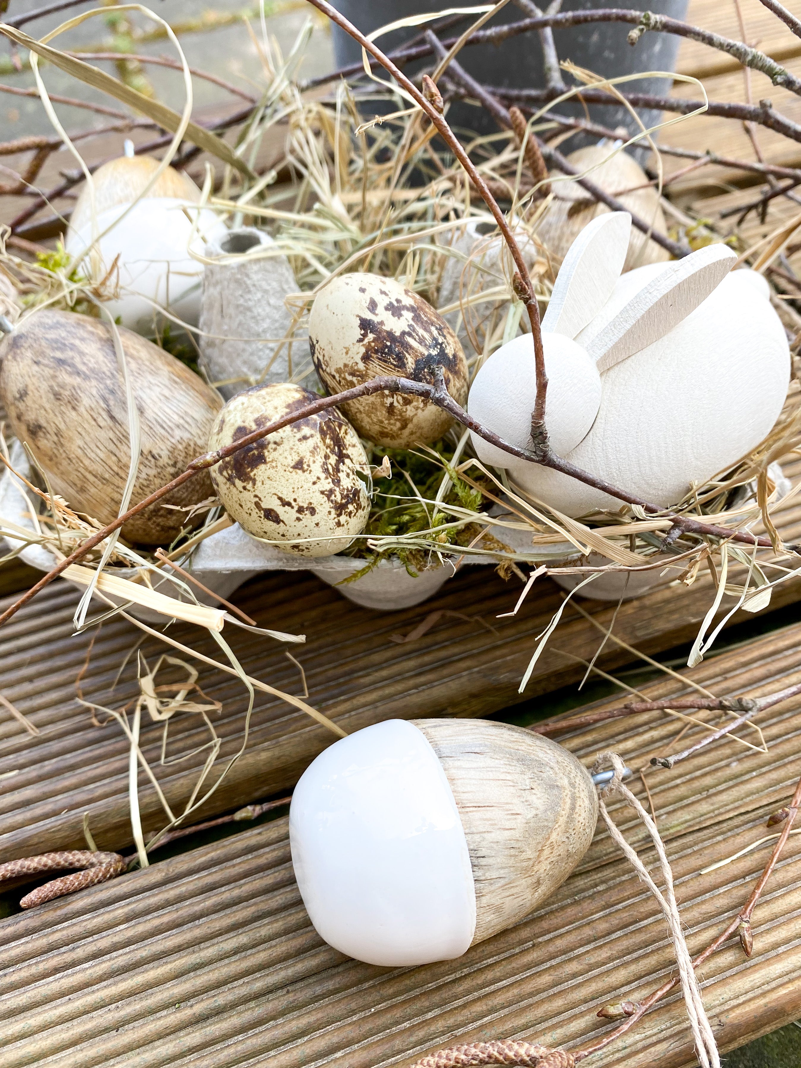 Holzhase/ Hase liegend  - weiß