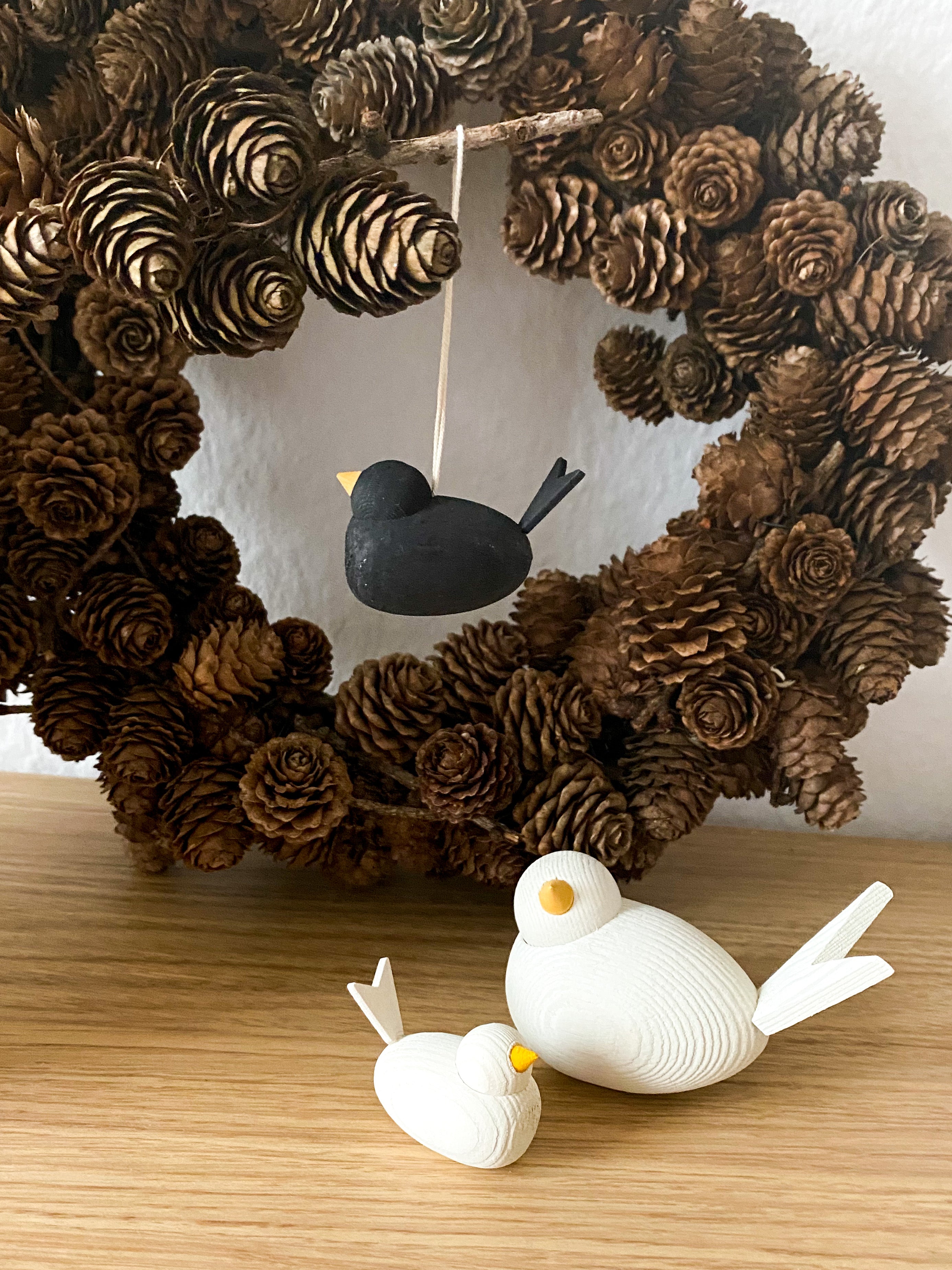 Holzvogel zum aufängen, klein - schwarz