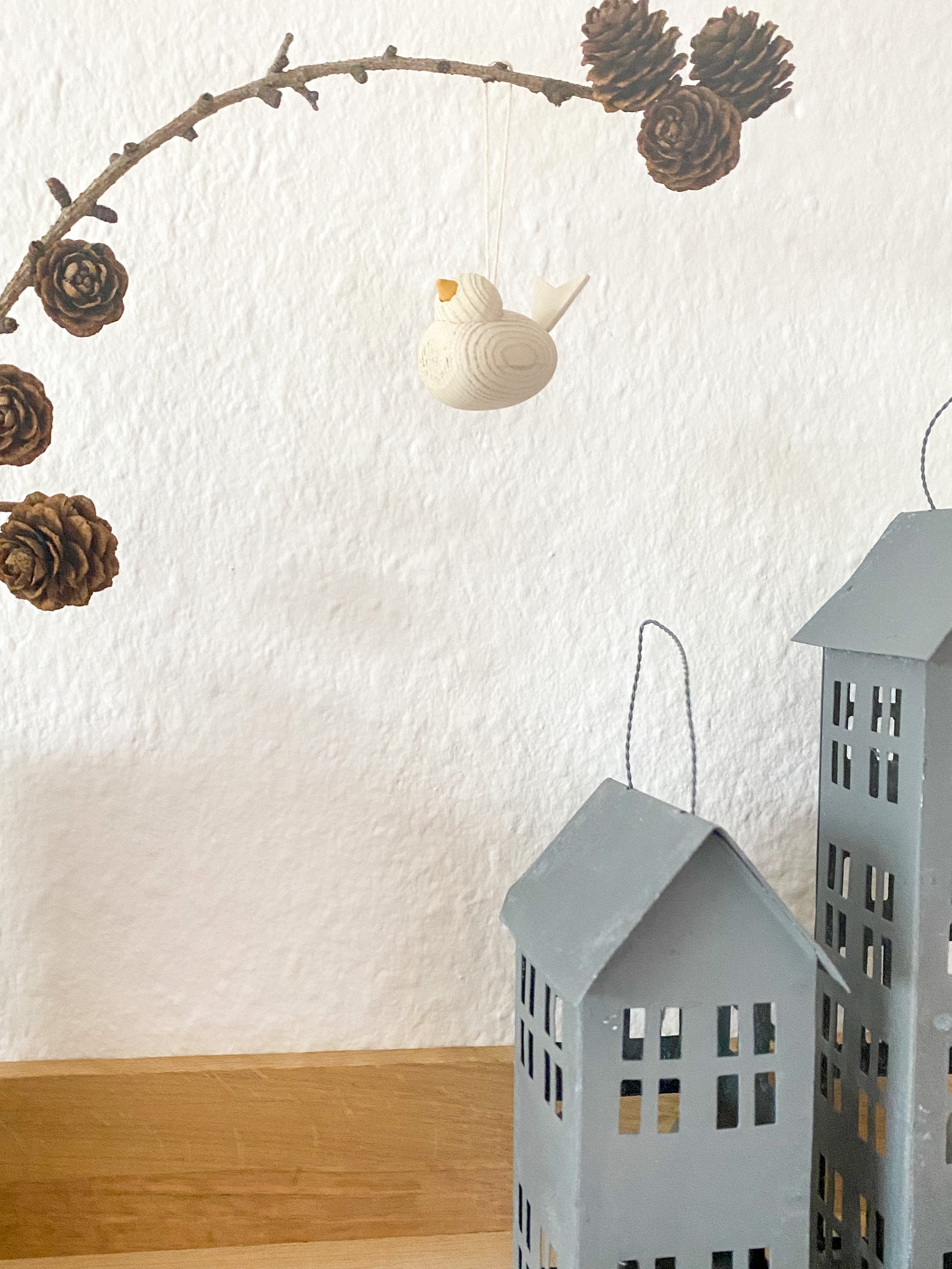 Holzvogel zum aufängen, klein - weiß