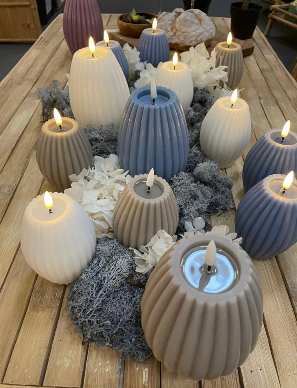 LED Rillenkerze Eis Blau Deluxe Homeart - Ø10 X H 15 cm