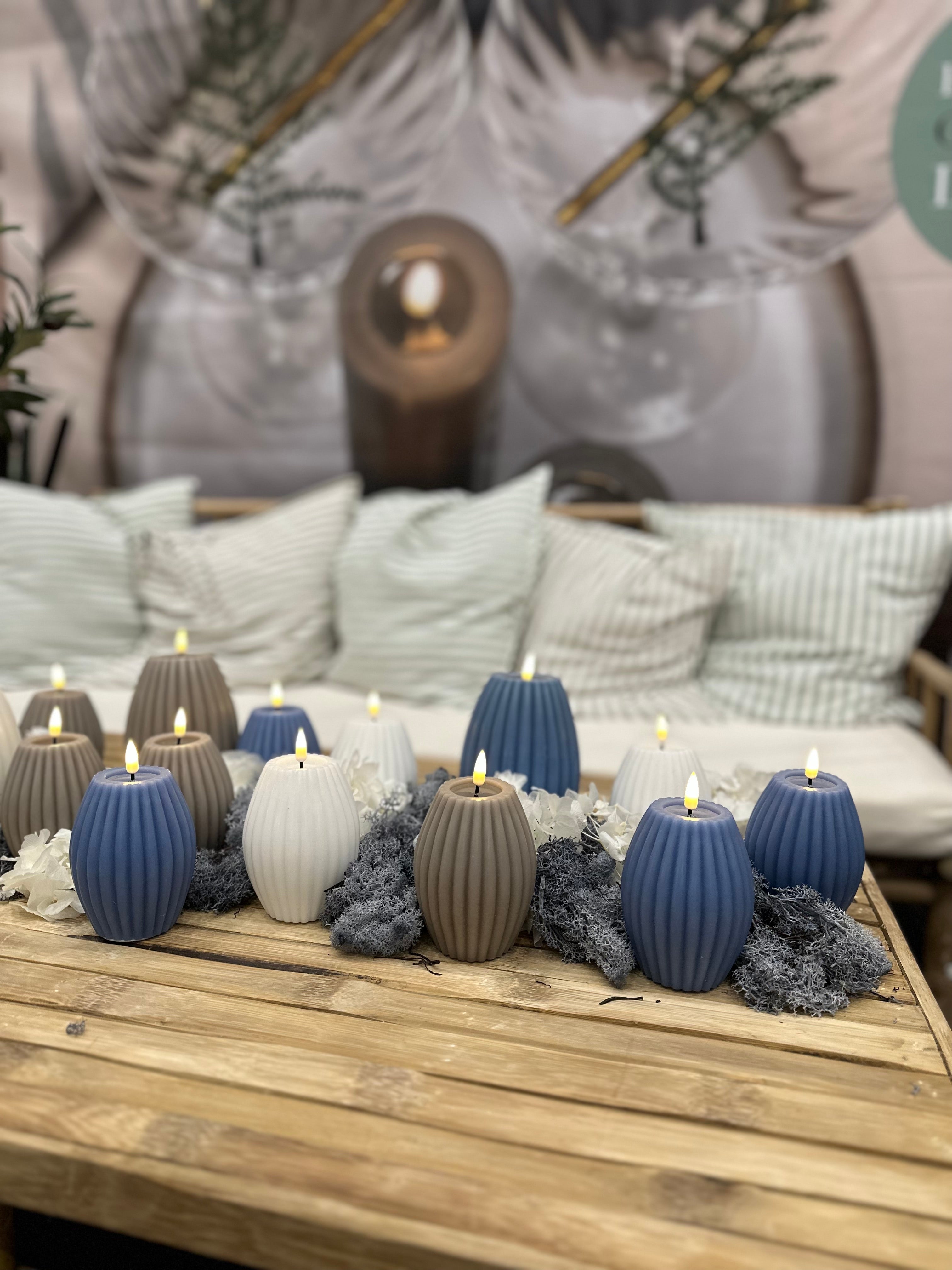 LED Rillenkerze Eis Blau Deluxe Homeart - Ø10 X H 15 cm