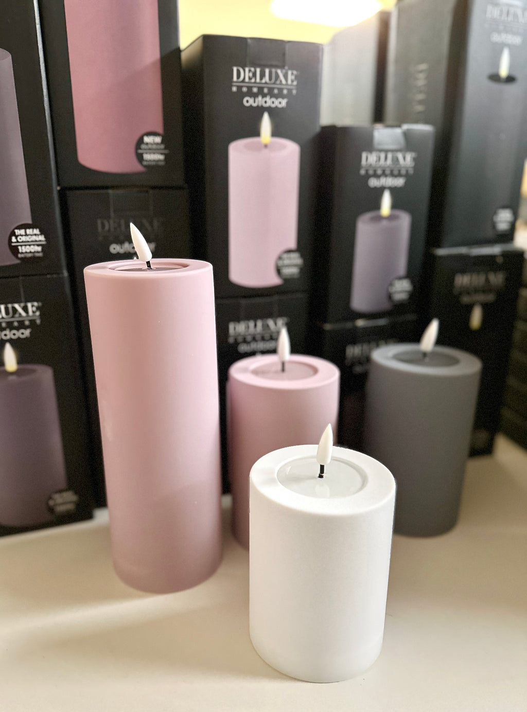 Staubiges Rosa LED Outdoorkerze/ Stumpenkerze Deluxe Homeart - Ø7,5 X H 20 cm