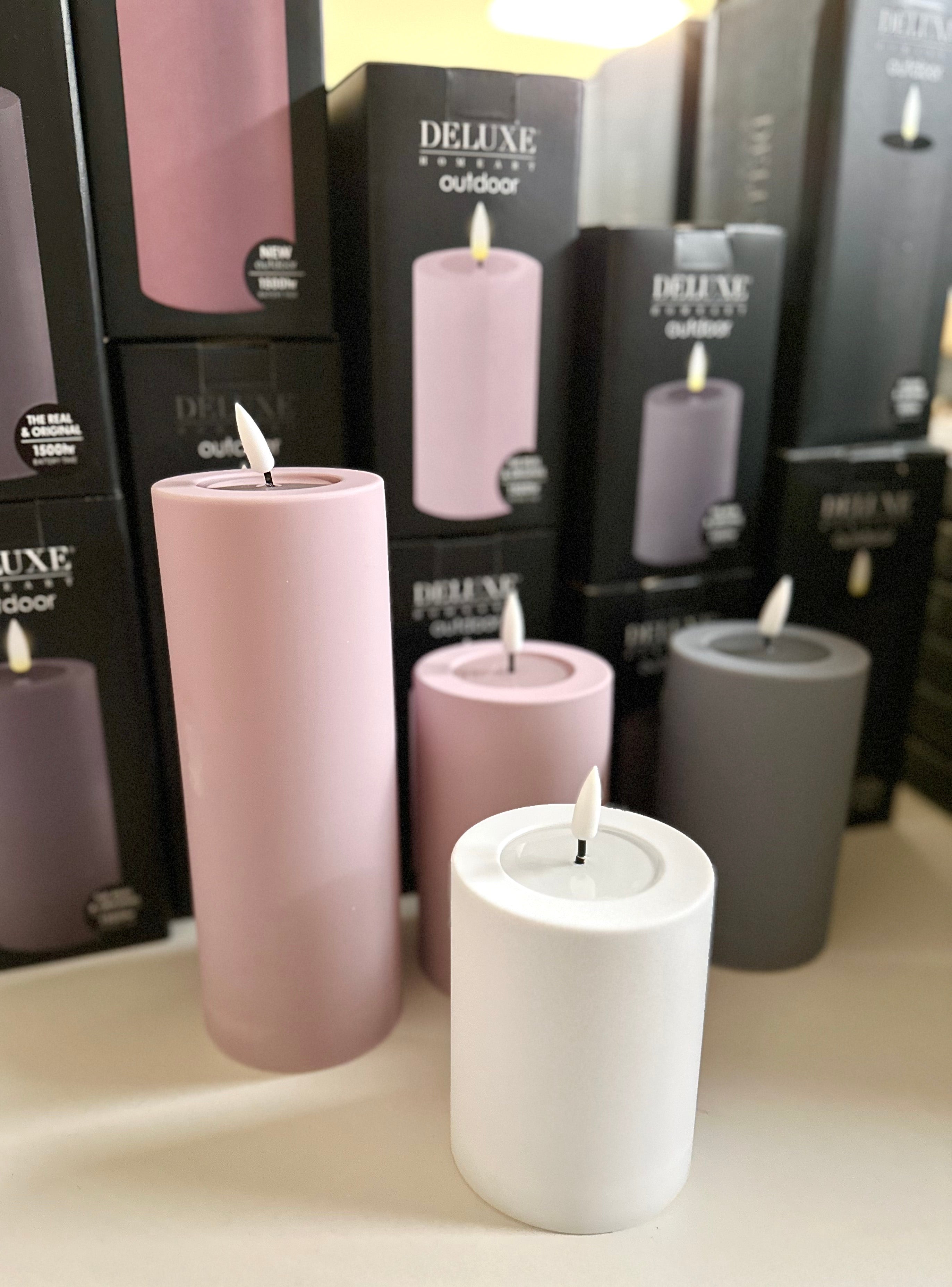 Staubiges Rosa LED Outdoorkerze/ Stumpenkerze Deluxe Homeart - Ø7,5 X H 20 cm