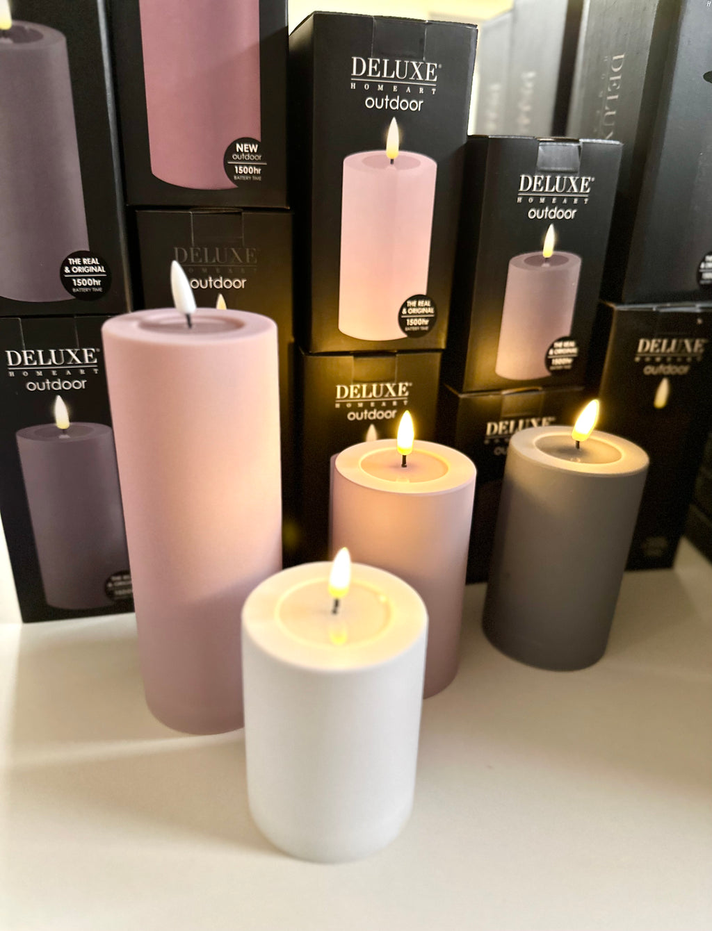 Staubiges Rosa LED Outdoorkerze/ Stumpenkerze Deluxe Homeart - Ø7,5 X H 20 cm