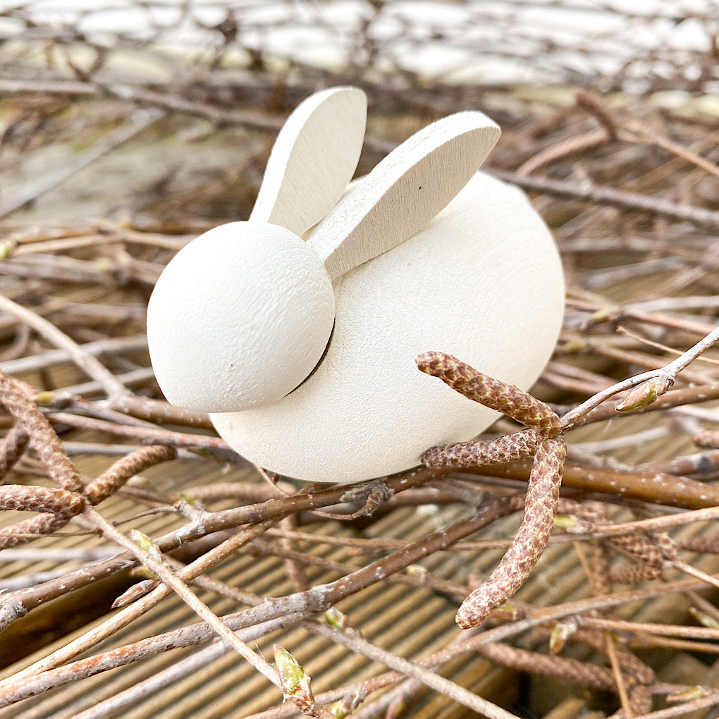 Holzhase/ Hase liegend  - weiß