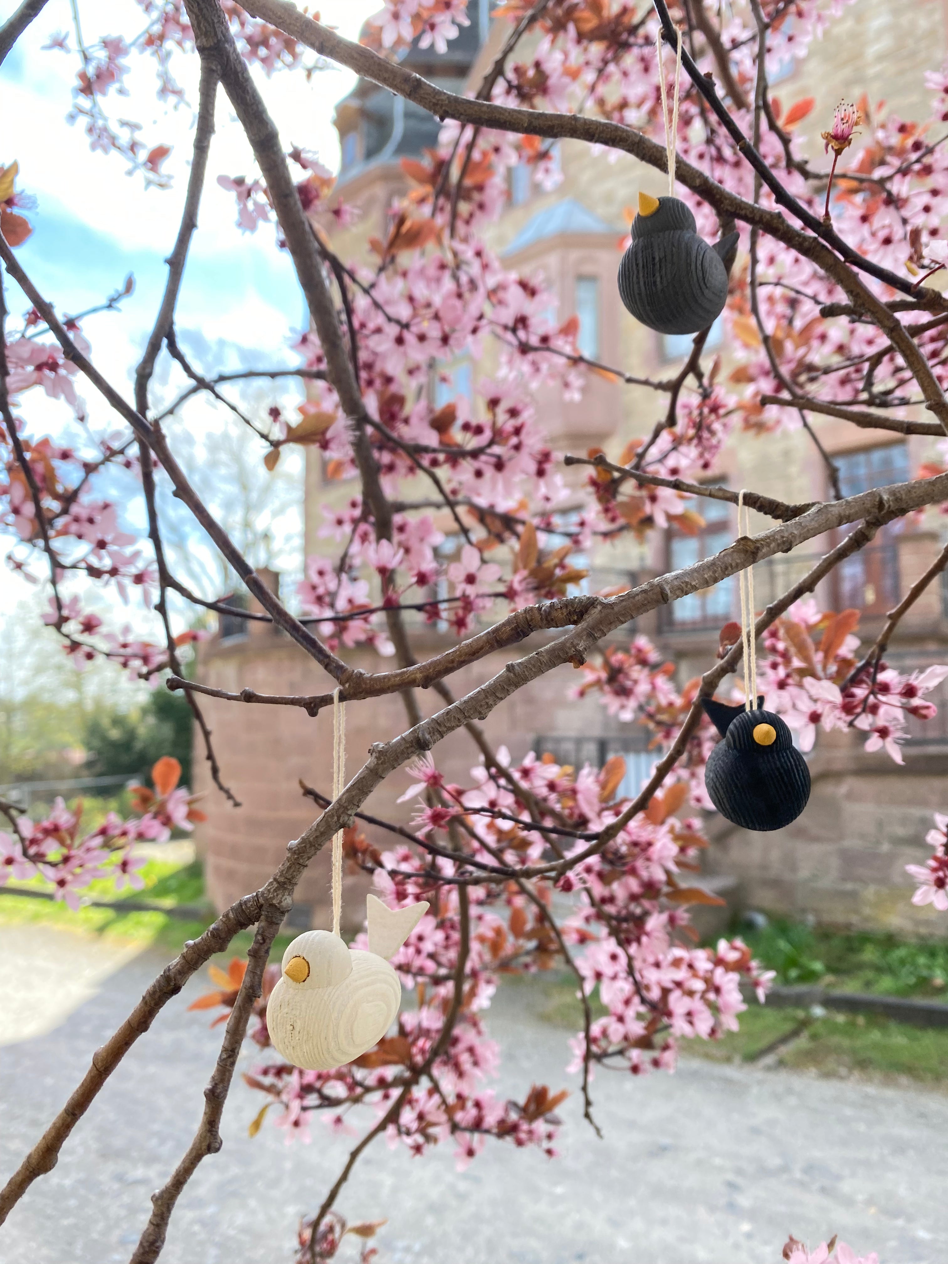 Holzvogel zum aufängen, klein - weiß