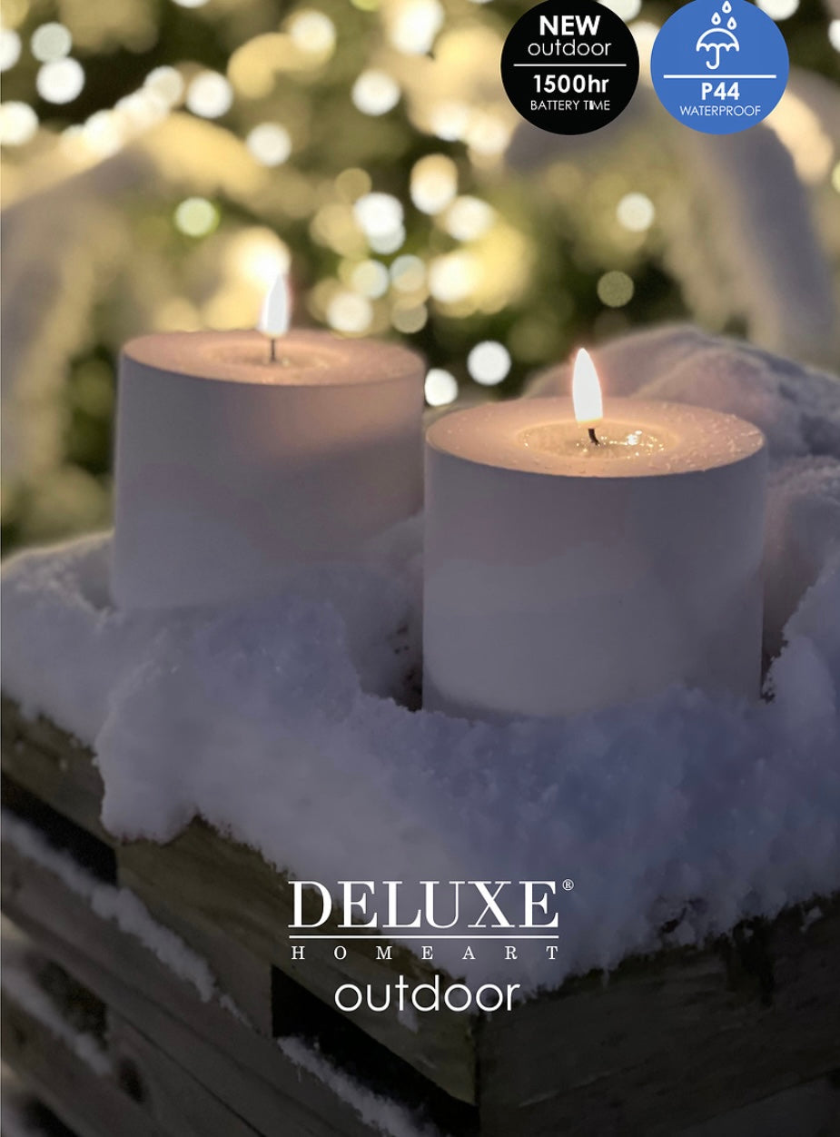 Weiße LED Outdoorkerze/  Stumpenkerze Deluxe Homeart - Ø7,5 X H 10 cm