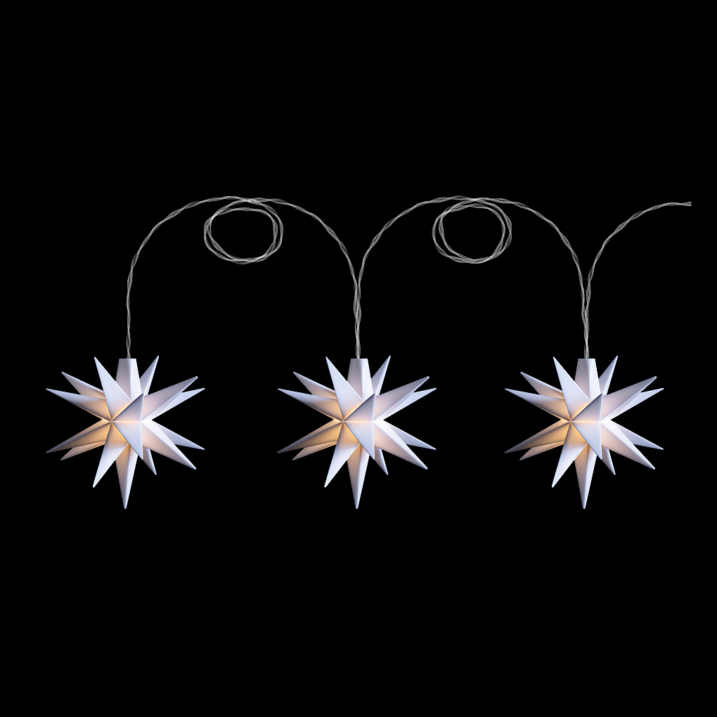 LED Sternenkette/ Babysternenkette 18 Zacken, weiß, 3 Sterne  Ø 8cm mit Batteriefach und Timer