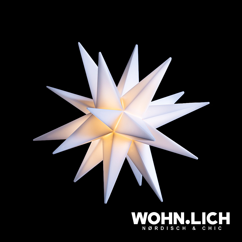 LED Leuchtstern/ Mini-Stern 18 Zacken, für Indoor weiß  Ø 12cm mit Batteriefach und Timer