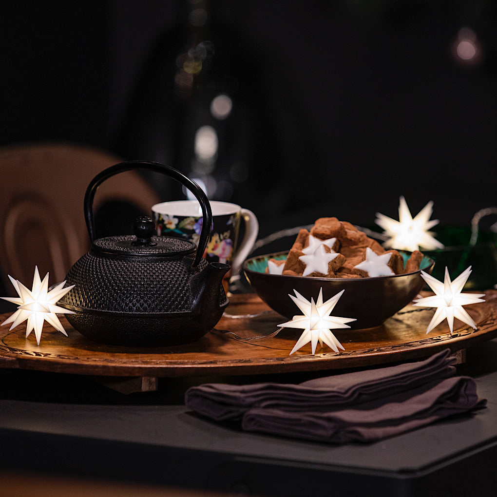 LED Sternenkette/ Babysternenkette 18 Zacken, weiß, 3 Sterne  Ø 8cm mit Batteriefach und Timer