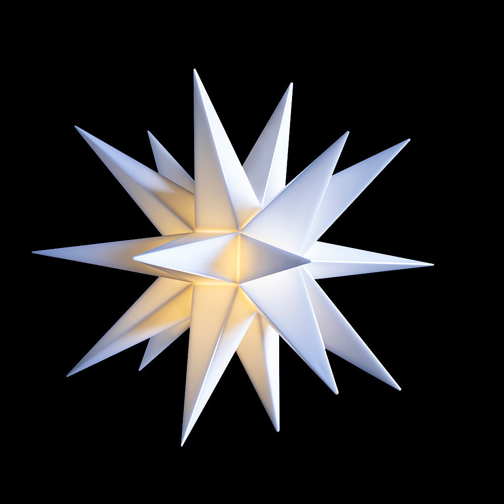 LED Lichterkette Leuchtsternenkette/ Mini-Sternenlichterkette 18 Zacken, weiß, 9 Sterne Ø 12cm - für innen und außen, mit Trafo